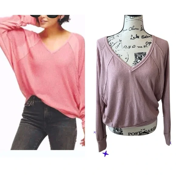 FREE PEOPLE SANTA CLARA THERMAL TOP DUSTY MAUVE XS TO M - Picture 3 of 5